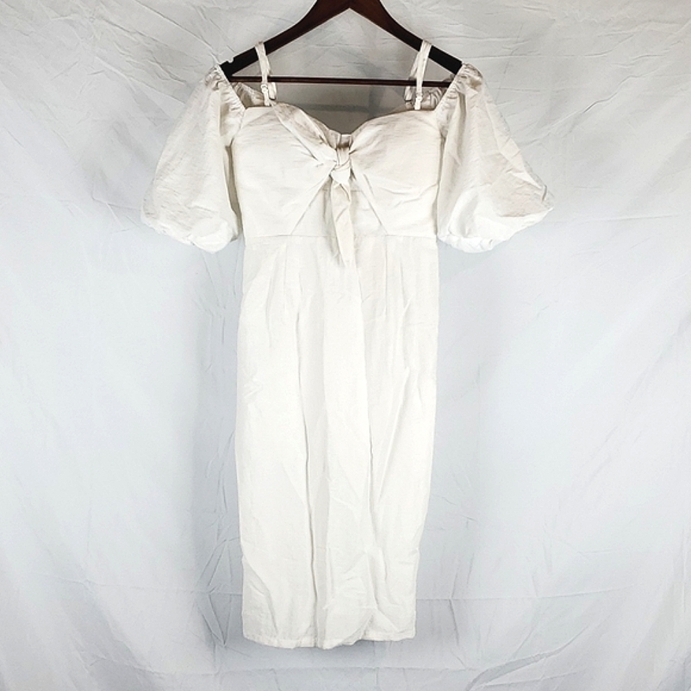 Whyte Valentyne White Puff Sleeve Midi‎ Dress
